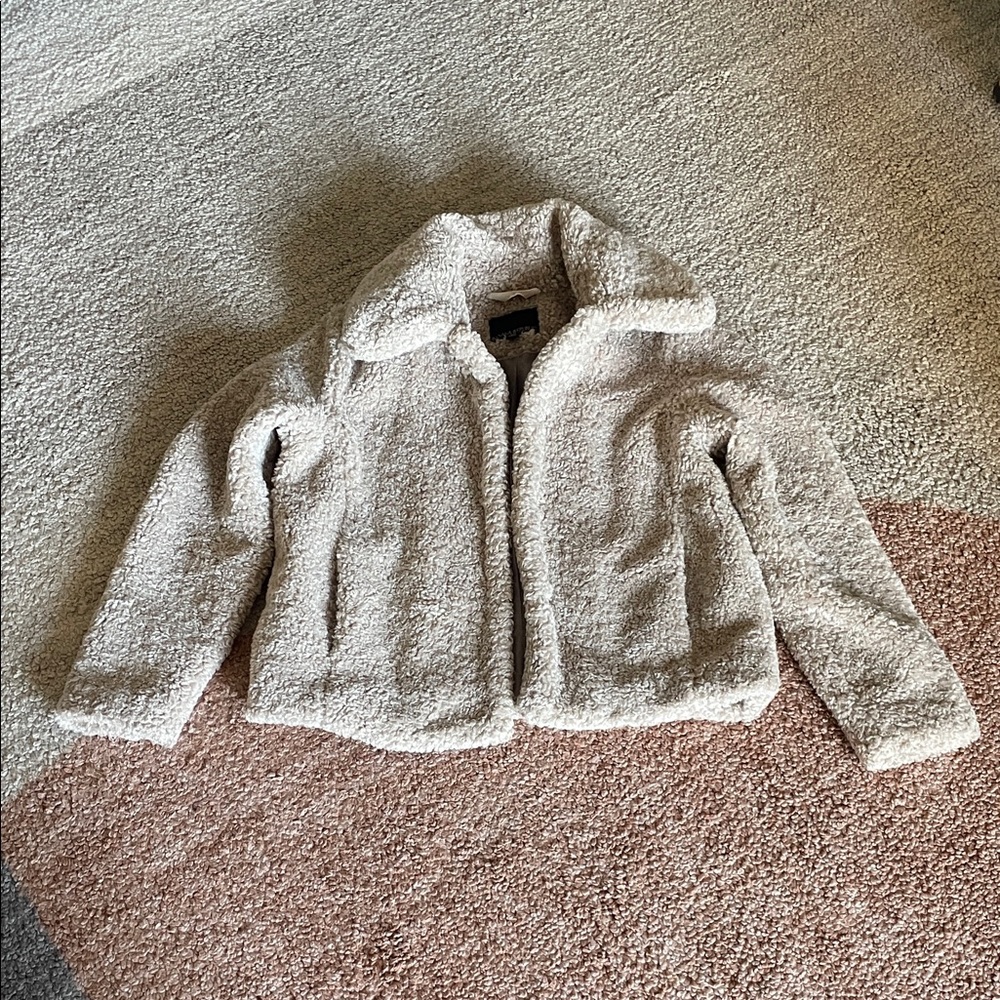 Banana Republic XS Faux Fur Sherpa Short Coat Cool Taupe Like New